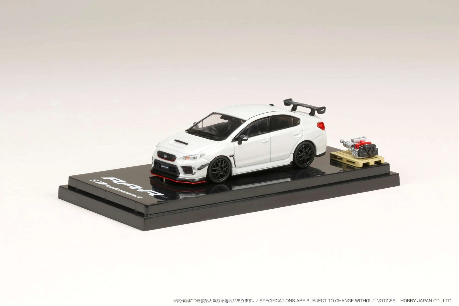 Hobby Japan 1:64 Subaru WRX STI RA-R Full-Option / With Engine Display Model In Crystal White Pearl 1 Hobby Japan 1:64 Subaru WRX STI RA-R Full-Option / With Engine Display Model In Crystal White Pearl