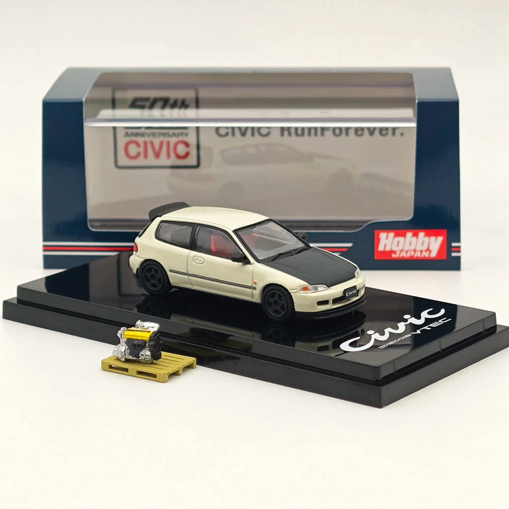 Hobby Japan 1/64 Honda CIVIC (EG6) JDM Style Customized Version With Engine Display Model White HJ642017AW Diecast Models Car Collection 2 Hobby Japan 1/64 Honda CIVIC (EG6) JDM Style Customized Version With Engine Display Model White HJ642017AW Diecast Models Car Collection - Image 2